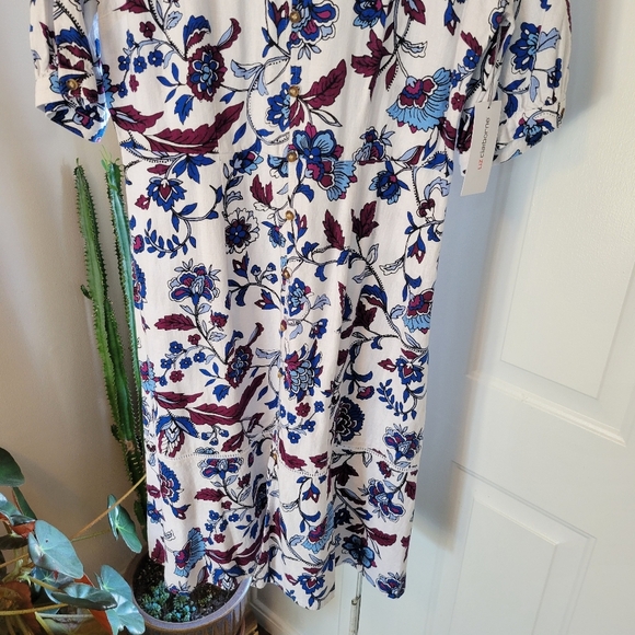 NWT Liz Claiborne‎ Linen Floral Flowey Shortsleeve Dress, Size 6, Wedding Guest - Picture 7 of 10